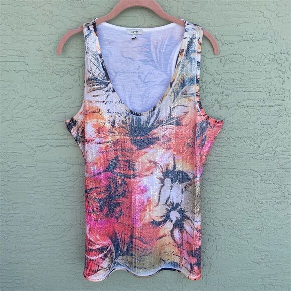 Caché Women's Floral Sequin Sleeveless Tank Top Multicolor Size L - Picture 1 of 8